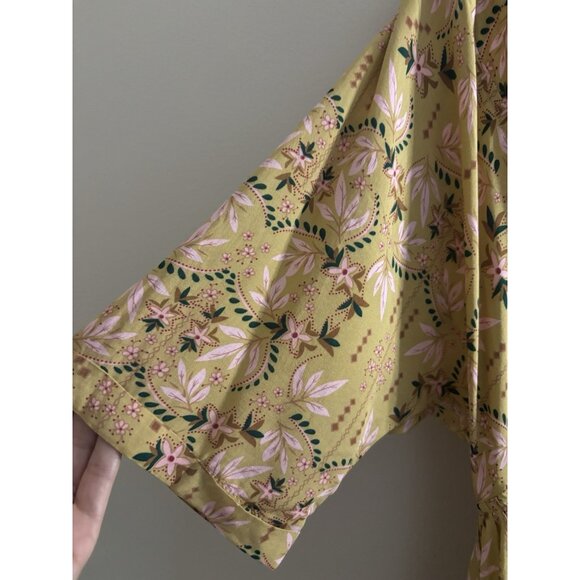 Natural Life Rayon Oversized Flowy Floral Mustard Dress Large Summer Cottagecore - Picture 3 of 10